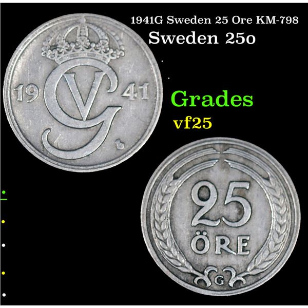 1941G Sweden 25 Ore KM-798 Grades vf+