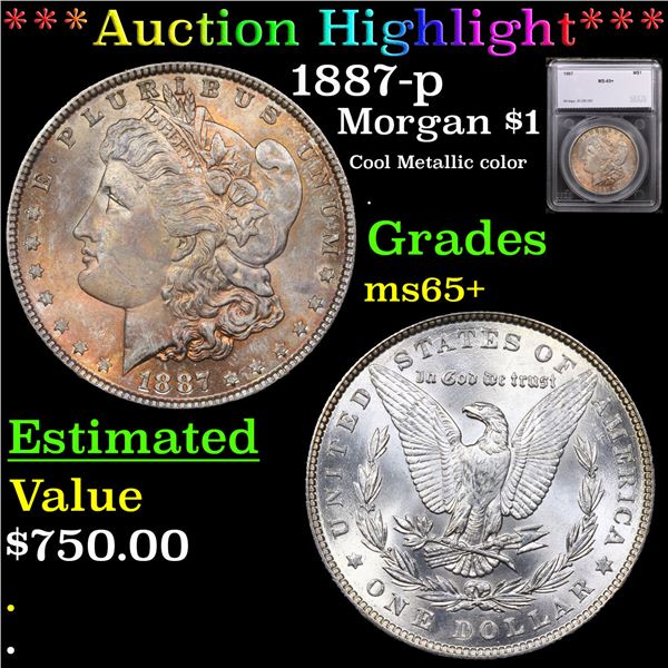 ***Auction Highlight*** 1887-p Morgan Dollar $1 Graded ms65+ BY SEGS (fc)