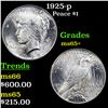 Image 1 : 1925-p Peace Dollar $1 Grades GEM+ Unc