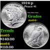 Image 1 : 1924-p Peace Dollar $1 Grades Choice+ Unc