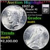 Image 1 : ***Auction Highlight*** 1927-p Peace Dollar $1 Graded ms65 By SEGS (fc)