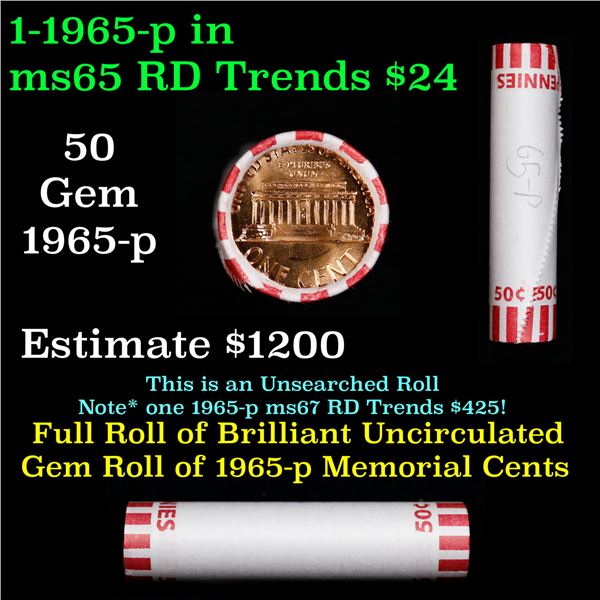 Shotgun Lincoln 1c roll, 1965-p 50 pcs Bank Wrapper.