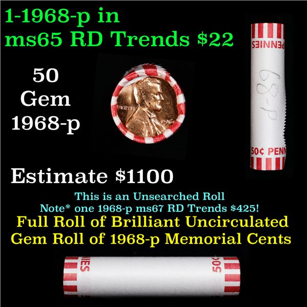 Shotgun Lincoln 1c roll, 1968-p 50 pcs Bank Wrapper.