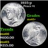 Image 1 : 1925-p Peace Dollar $1 Grades GEM+ Unc