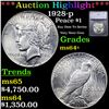 Image 1 : ***Auction Highlight*** 1928-p Peace Dollar $1 Graded ms64+ By SEGS (fc)