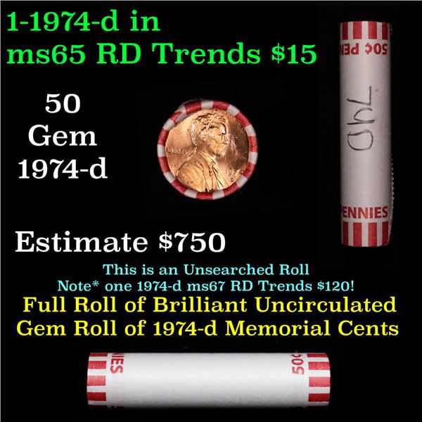 Shotgun Lincoln 1c roll, 1974-d 50 pcs Bank Wrapper.