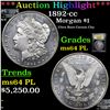 Image 1 : ***Auction Highlight*** 1892-cc Morgan Dollar $1 Graded Choice Unc PL BY USCG (fc)