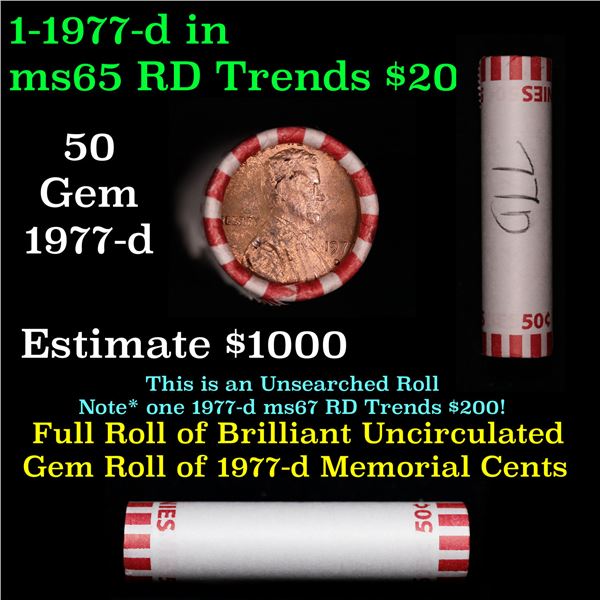 Shotgun Lincoln 1c roll, 1977-d 50 pcs Bank Wrapper.