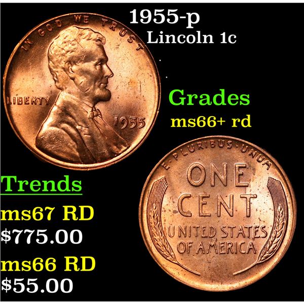 1955-p Lincoln Cent 1c Grades GEM++ RD
