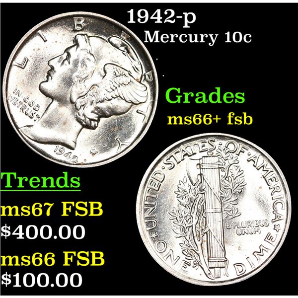 1942-p Mercury Dime 10c Grades GEM++ FSB