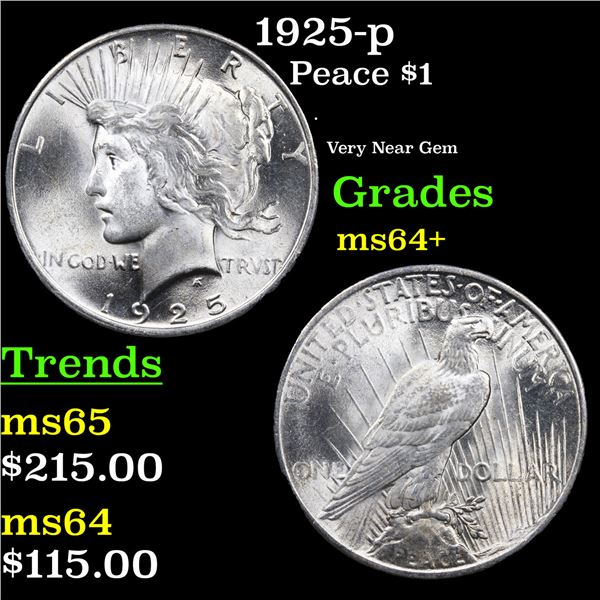 1925-p Peace Dollar $1 Grades Choice+ Unc
