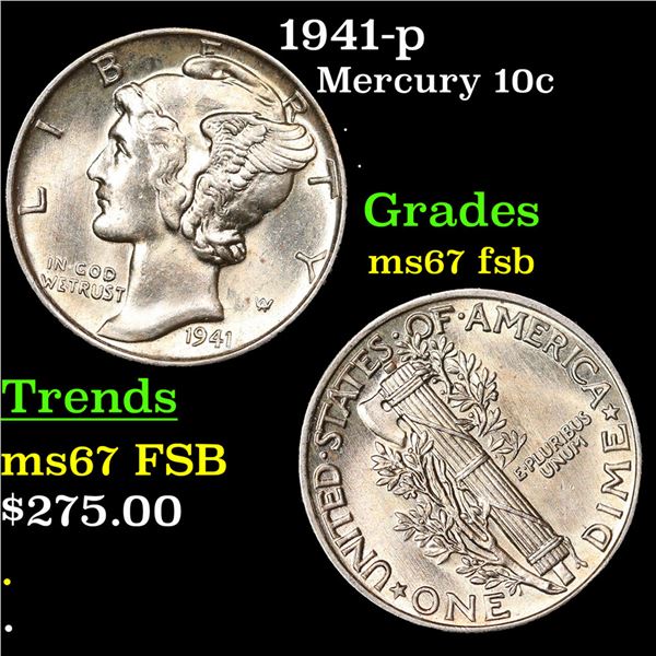 1941-p Mercury Dime 10c Grades GEM++ FSB