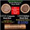 Image 1 : Mixed small cents 1c orig shotgun roll, 1918-s Wheat Cent, 1898 Indian Cent other end, Brinks Wrappe