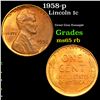 Image 1 : 1958-p Lincoln Cent 1c Grades GEM Unc RB