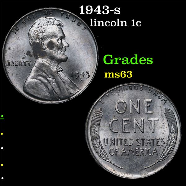 1943-s Lincoln Cent 1c Grades Select Unc