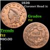 Image 1 : 1826 Coronet Head Large Cent 1c Grades f, fine