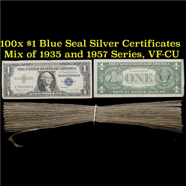 100x $1 Blue Seal Silver Certificates - Mix of 1935 and 1957 Series, VF-CU