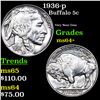 Image 1 : 1936-p Buffalo Nickel 5c Grades Choice+ Unc