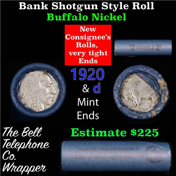 Buffalo Nickel Shotgun Roll in Old Bank Style 'Bell Telephone'  Wrapper 1920 & d Mint Ends