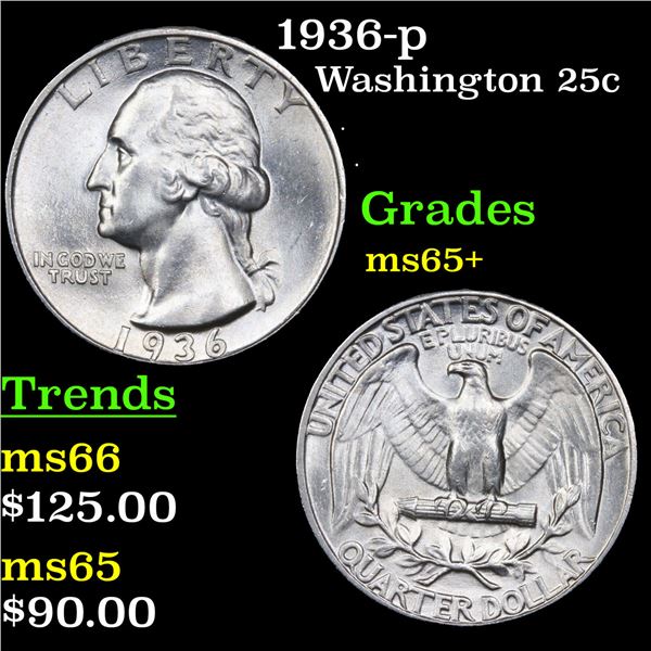 1936-p Washington Quarter 25c Grades GEM+ Unc