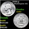 Image 1 : 1936-p Washington Quarter 25c Grades GEM+ Unc