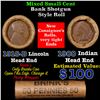 Image 1 : Mixed small cents 1c orig shotgun roll, 1918-d Wheat Cent, 1900 Indian Cent other end, Brinks Wrappe