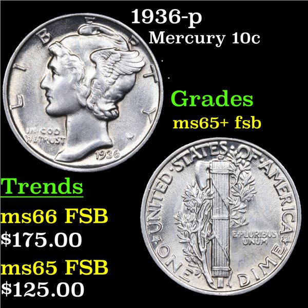 1936-p Mercury Dime 10c Grades GEM+ FSB
