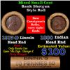 Image 1 : Mixed small cents 1c orig shotgun roll, 1917-d Wheat Cent, 1880 Indian Cent other end, Brinks Wrappe
