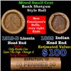 Image 1 : Mixed small cents 1c orig shotgun roll, 1919-d Wheat Cent, 1889 Indian Cent other end, Brinks Wrappe