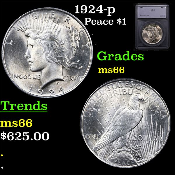 1924-p Peace Dollar $1 Graded ms66 By SEGS