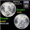 Image 1 : 1924-p Peace Dollar $1 Graded ms66 By SEGS