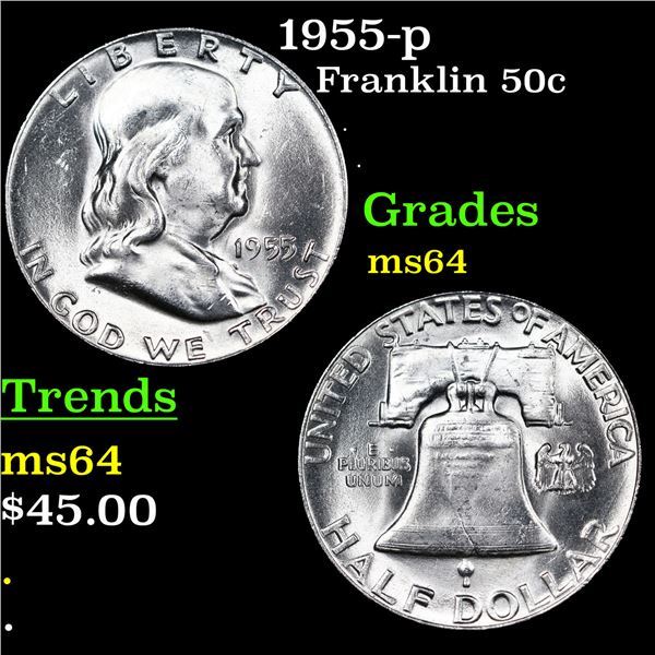 1955-p Franklin Half Dollar 50c Grades Choice Unc