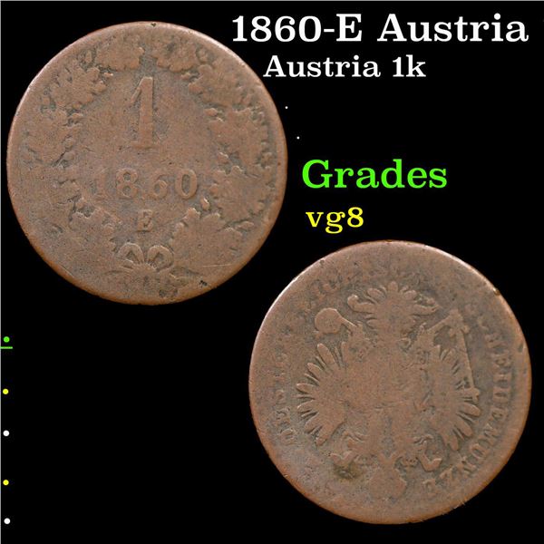 1860-E Austria 1 Kreuzer KM-2186 Grades vg, very good