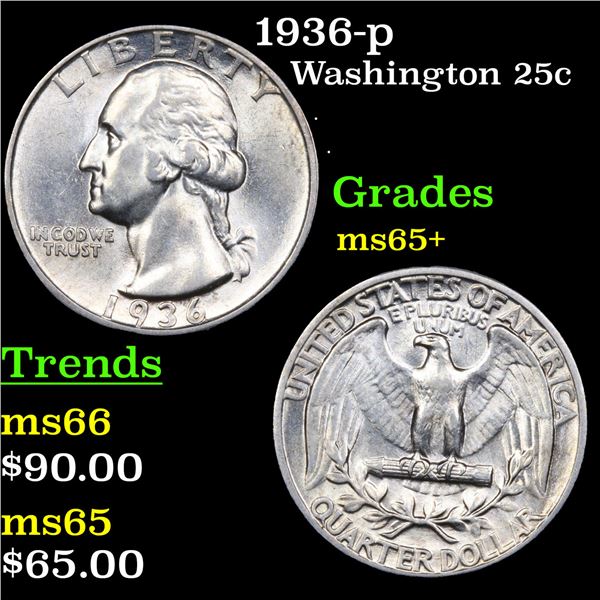 1936-p Washington Quarter 25c Grades GEM+ Unc