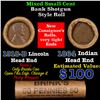 Image 1 : Mixed small cents 1c orig shotgun roll, 1918-d Wheat Cent, 1864 Indian Cent other end, Brinks Wrappe