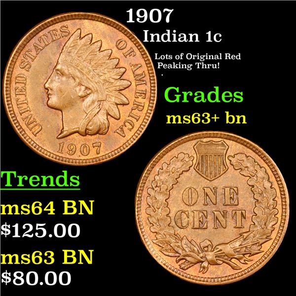 1907 Indian Cent 1c Grades Select+ Unc BN