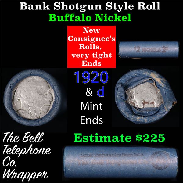 Buffalo Nickel Shotgun Roll in Old Bank Style 'Bell Telephone'  Wrapper 1920 & d Mint Ends
