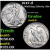 Image 1 : 1947-d Walking Liberty Half Dollar 50c Grades Choice+ Unc