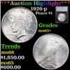 Image 1 : ***Auction Highlight*** 1926-p Peace Dollar $1 Graded ms65+ By SEGS (fc)
