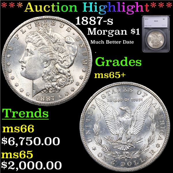 ***Auction Highlight*** 1887-s Morgan Dollar $1 Graded ms65+ By SEGS (fc)