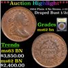 Image 1 : ***Auction Highlight*** 1804 Draped Bust Half Cent Plain 4 No Stems, c-13 1/2c Graded Select Unc BN 