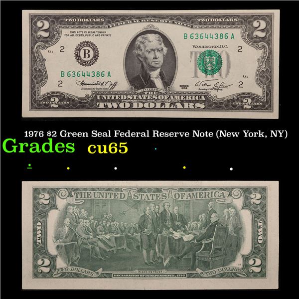 1976 $2 Green Seal Federal Reserve Note (New York, NY) Grades Gem CU