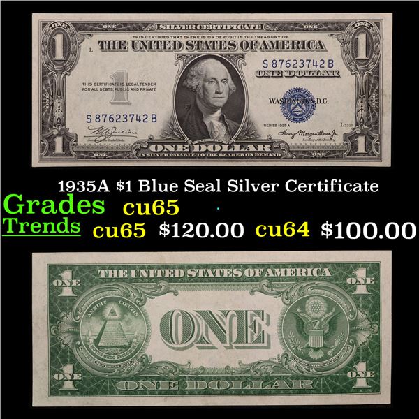 1935A $1 Blue Seal Silver Certificate Grades Gem CU
