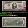 Image 1 : 1976 $2 Federal Reserve Note 1st Day of Issue, with Stamp Grades Choice AU/BU Slider