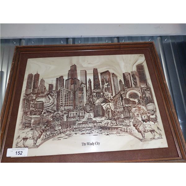 Framed Scrimshaw City Scape