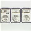 Image 1 : 2002 Set (3) American Silver Eagles NGC MS69