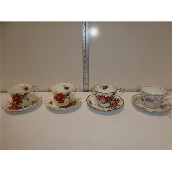 4 Vintage Christmas  Cup and Saucer