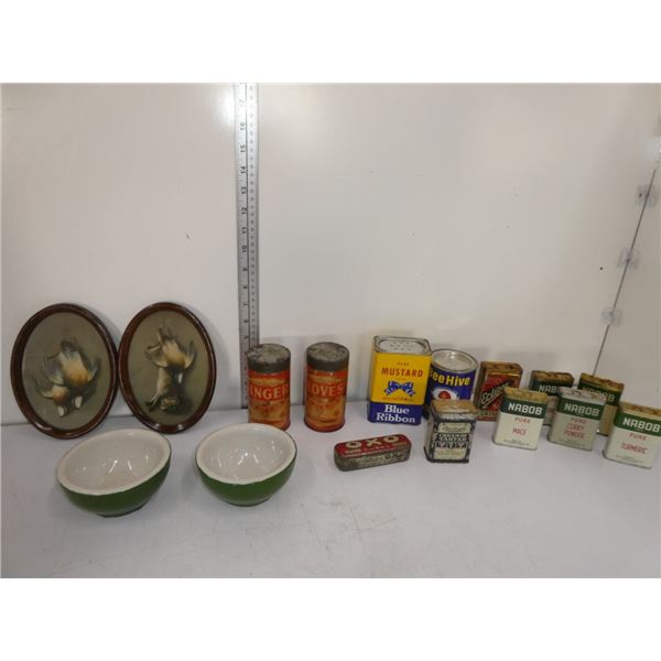Misc. Antique Tin, 2 small paintings and 2 small