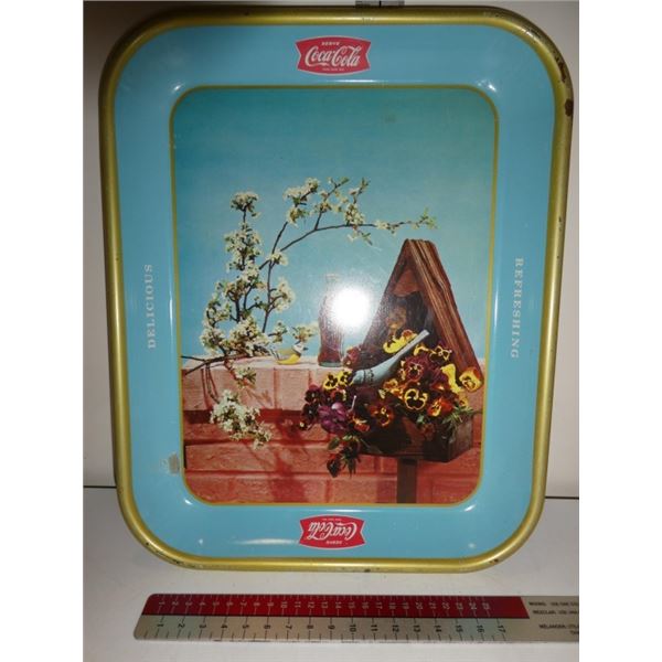 Antique Coca Cola Tray Birdhouse and Pansies