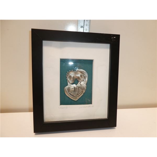 Framed, Signed "Family" Metal Sculpture